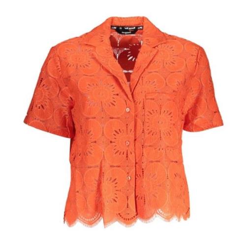 Desigual Orange Bomullsskjorta med V-Hals Orange, Dam