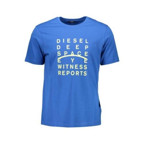 Diesel Blå Bomull T-shirt med Rund Hals Blue, Herr