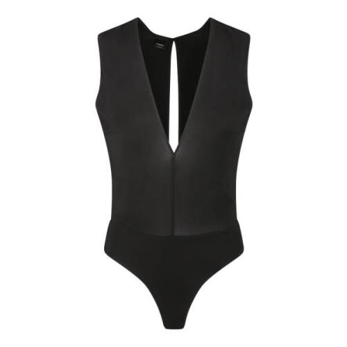 Pinko Svart Djup V-ringad Body Black, Dam