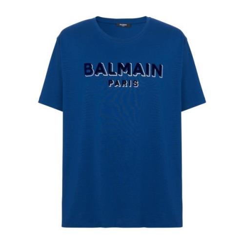 Balmain Metallic flocked T-shirt Blue, Herr