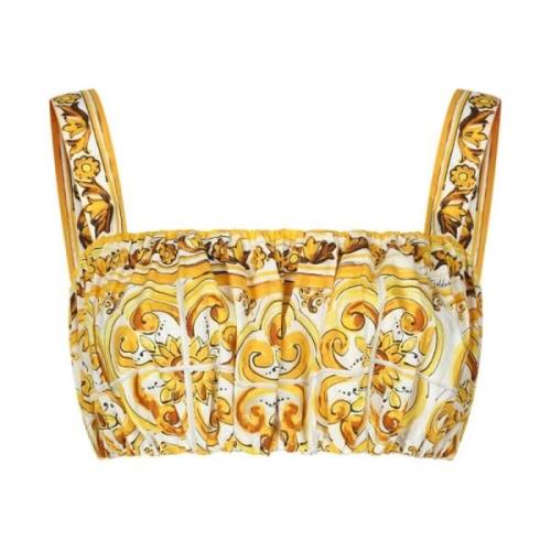 Dolce & Gabbana Majolica Print Gul Top Yellow, Dam