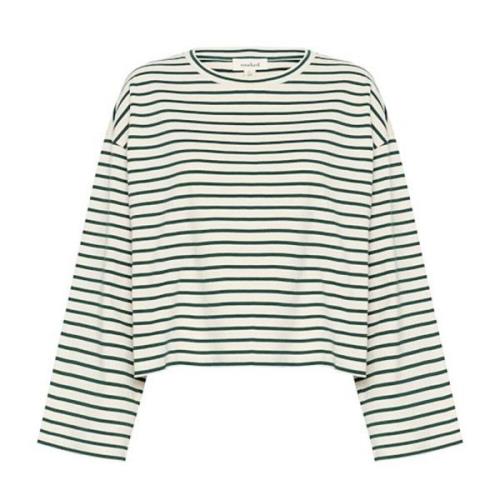 Soaked in Luxury Randig Boxy Tee Top Vit Regnskog Green, Dam