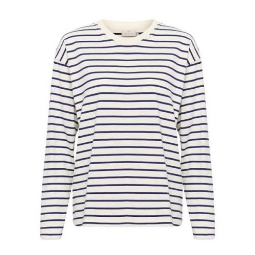 Kaffe Randig långärmad T-shirt Antique White/Beacon Blue Blue, Dam