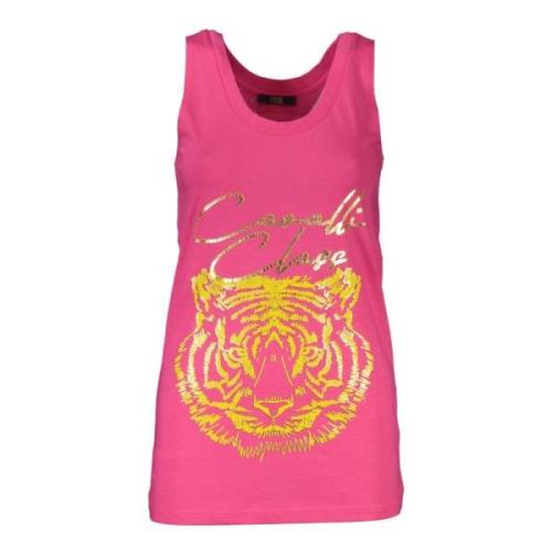 Cavalli Class Rosa Bomull Tank Top med Tryck Pink, Dam