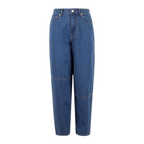 Ganni Jacquard Denim Stjärnig Jeans Blue, Dam