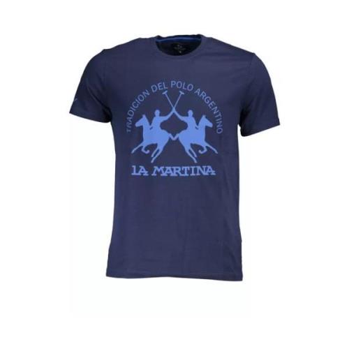 La Martina Blå Bomull T-Shirt, Korta ärmar, Normal Passform Blue, Herr