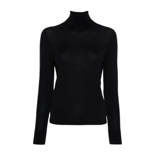 Allude Klassisk Turtleneck Sweater Flat Knit Black, Dam