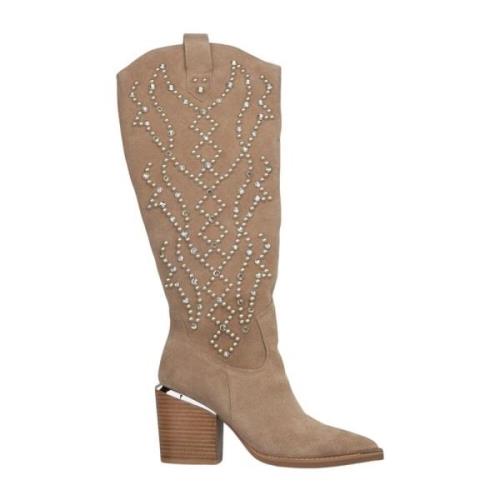 Alma EN Pena Studded Blockklack Stövel Beige, Dam