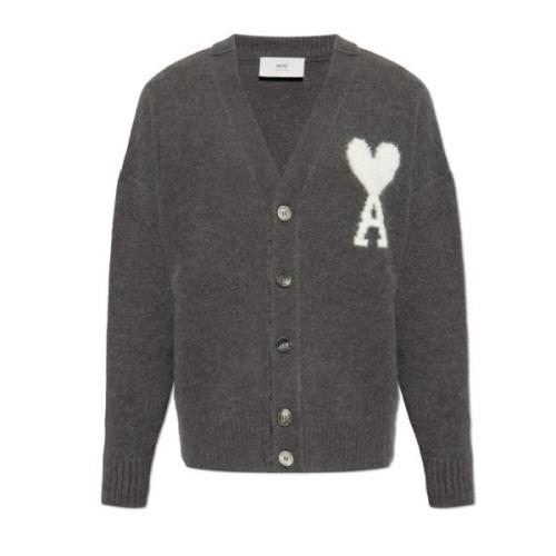 Ami Paris Logo Cardigan Gray, Dam