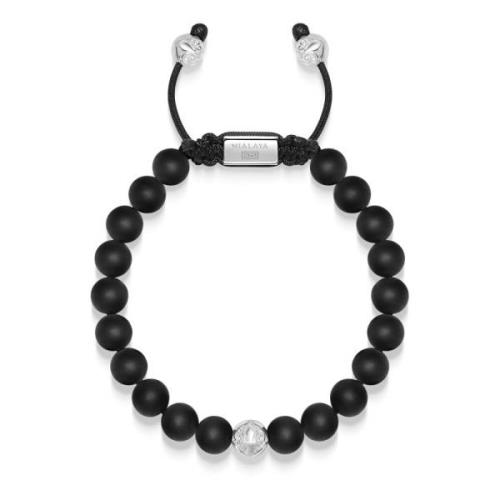 Nialaya Mens Beaded Bracelet with Onyx and Sterling Silver Beads Gray,...