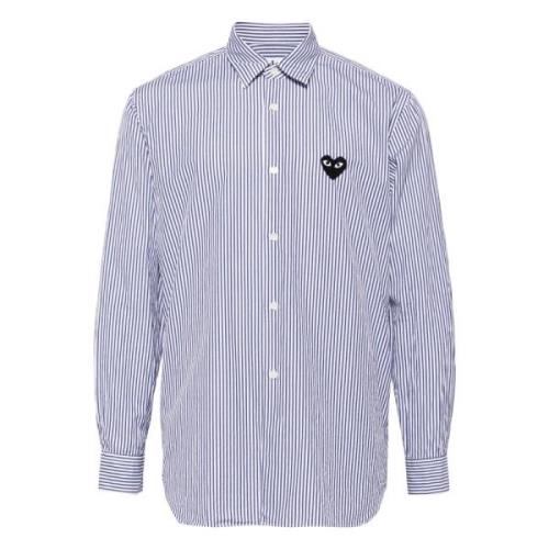 Comme des Garçons Play Randig Svart Hjärta Långärmad Skjorta Blue, Dam