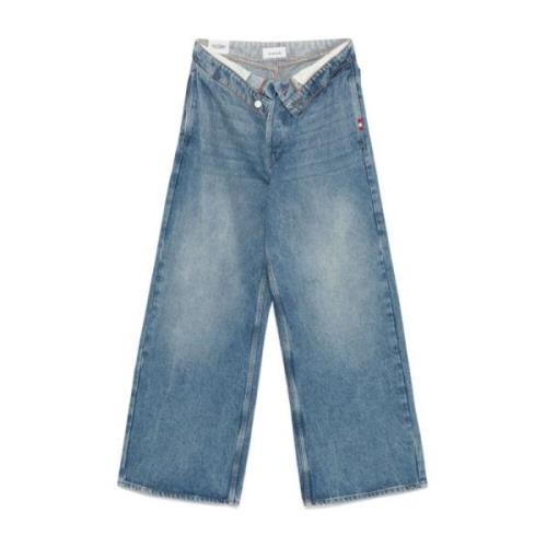 Amish Indigo Blå Denim Wide Leg Jeans Blue, Dam