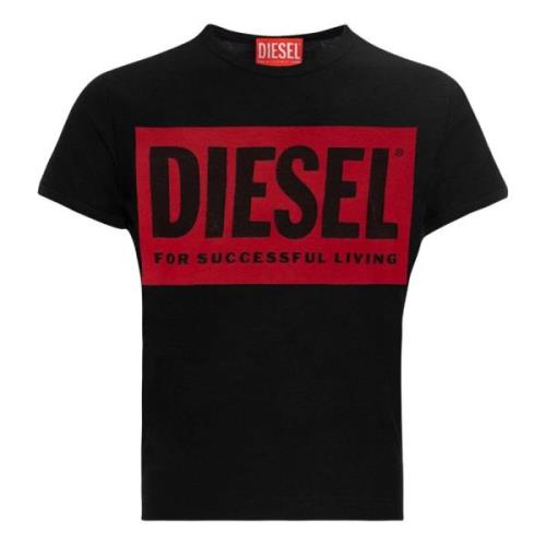 Diesel Svart T-shirt med Semitransparent Tryck Black, Dam