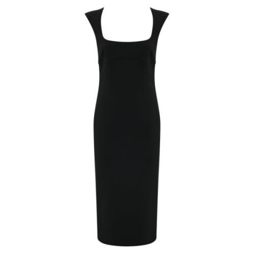 Pinko Svart Crepe Midi Klänning Fyrkantig Hals Black, Dam