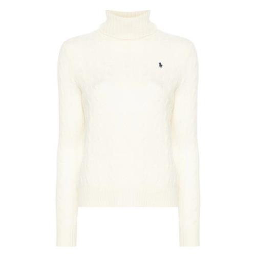 Polo Ralph Lauren Vit Stickad Tröja med Polo Pony White, Dam