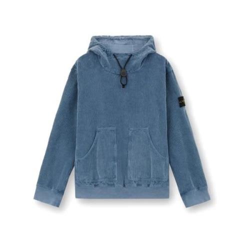 Stone Island Bomull Corduroy Frost Finish Huva Skjorta Blue, Herr