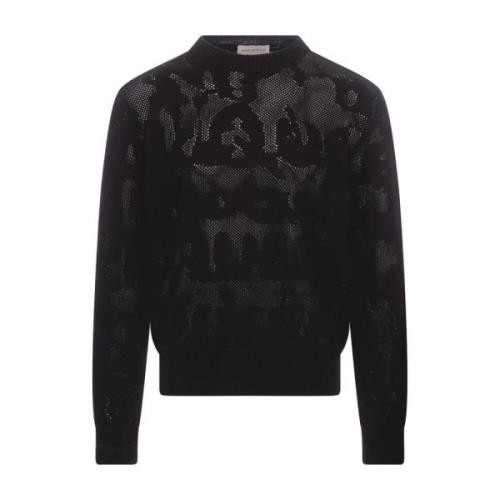 Alexander McQueen Svart Crew-Neck Tröja med Graffiti Mönster Black, He...