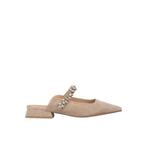 Alma EN Pena Smyckad spetsig platt mule Beige, Dam