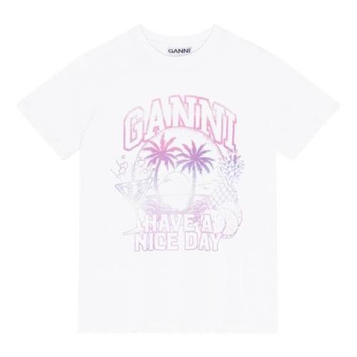 Ganni Vit Crew Neck Kortärmad T-shirt White, Dam