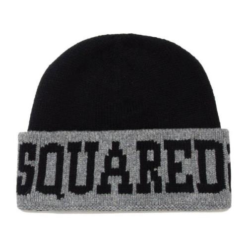 Dsquared2 Ullblandning Stickad Mössa Black, Unisex