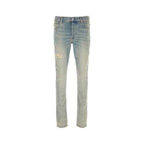 Amiri Script Denim Stretch Jeans Blue, Herr