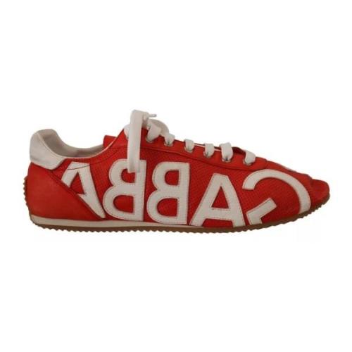 Dolce & Gabbana Röd Vit Läder Casual Sneakers Red, Herr