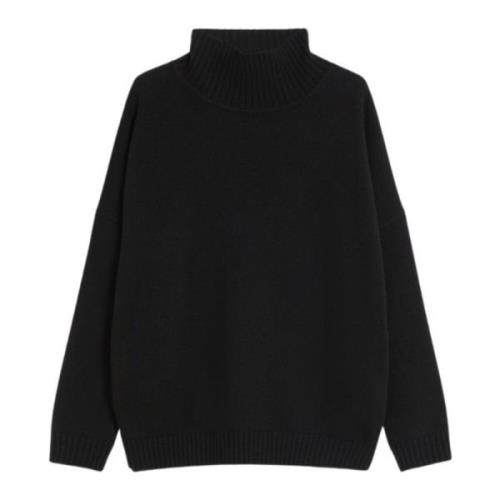 Max Mara Weekend Svart Ulltröja Hög Hals Oversized Black, Dam