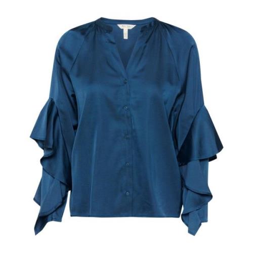 Part Two Elegant Blus med Volangdetalj Blue, Dam