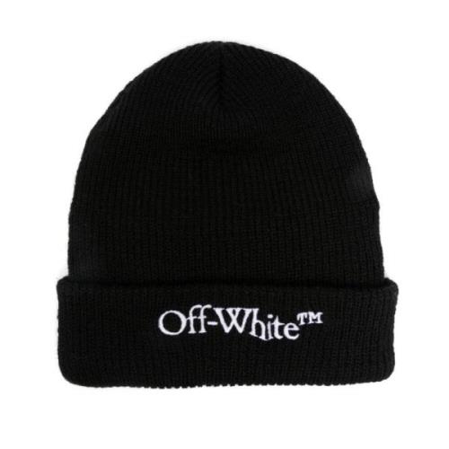 Off White Svart Stickad Logotyp Broderad Mössa Black, Herr