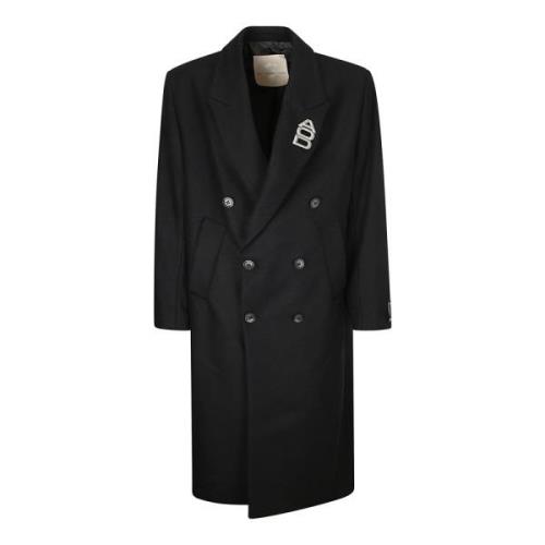 An Other Date Oversized Metallic Logo Double-Breasted Coat Black, Herr