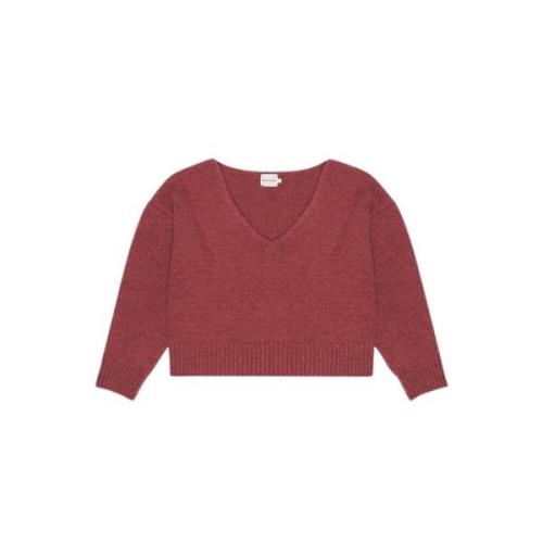 The New Society Mjuk V-ringad Jumper Rostad Karamell Red, Dam