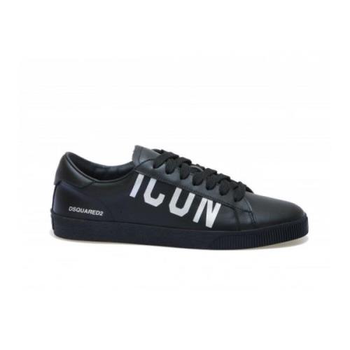 Dsquared2 Lädersneakers med sidologo detalj Black, Herr