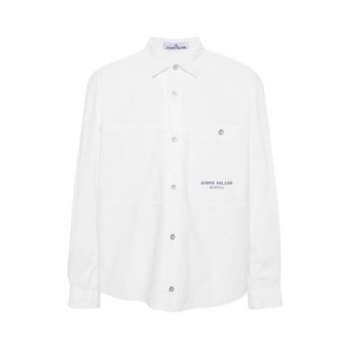 Stone Island Vit Marina Overshirt Bomullskanvas White, Herr