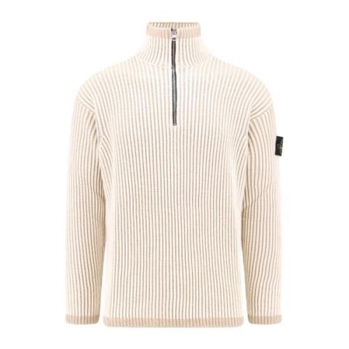 Stone Island Räfflad virgin wool halv zip tröja Beige, Herr