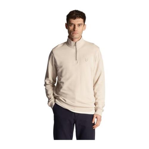 Lyle & Scott Tonal Eagle Quarter Zip Sweatshirt Beige, Herr