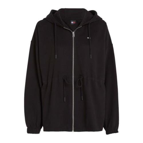 Tommy Jeans Svart Zip Hoodie Sweatshirt Black, Dam