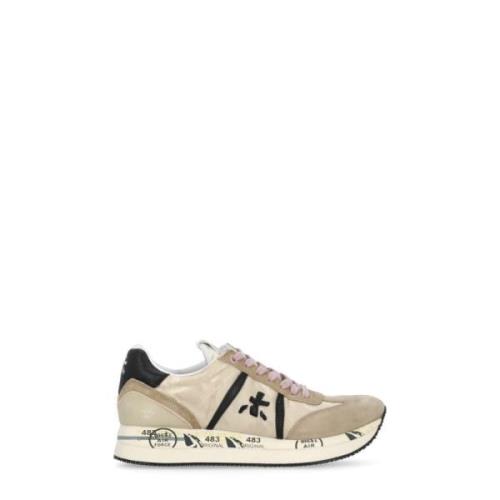 Premiata Beige Vit Läder Tech Sneakers Kvinna Beige, Dam