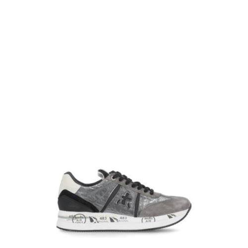 Premiata Grå Vit Läder Tech Fabric Sneakers Gray, Dam