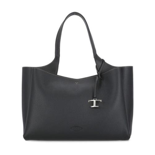 Tod's Svart Läder Axelväska med Logotyp Black, Dam