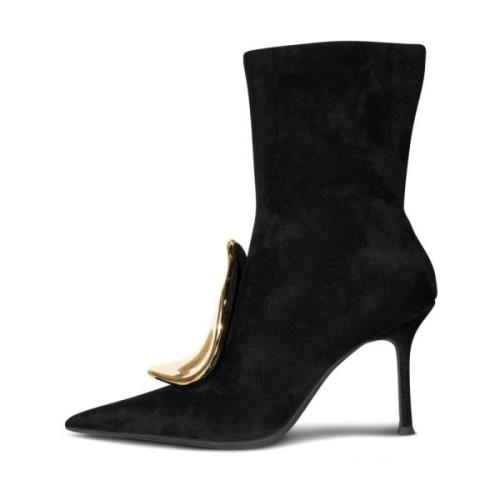 Jeffrey Campbell Svart Mocka Guld Dragkedja Stövlar Black, Dam