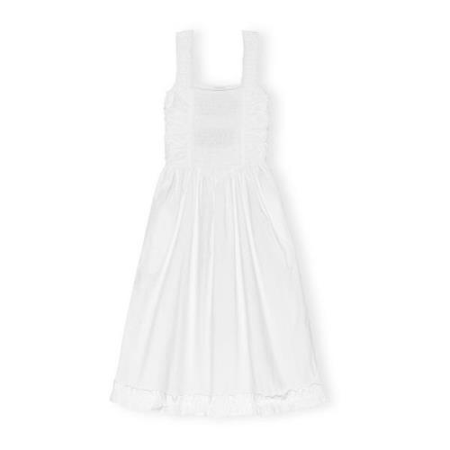 Ganni Poplin Midi Strap Klänning White, Dam