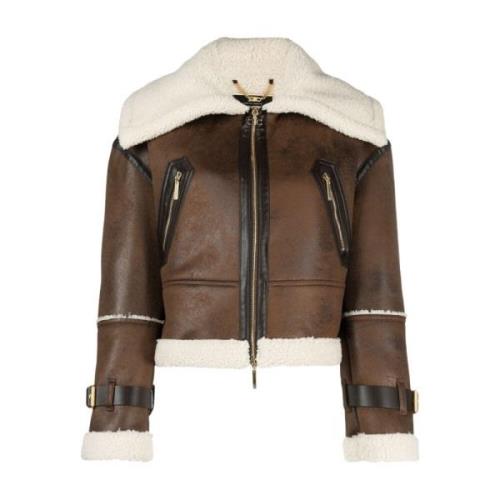 Elisabetta Franchi Leather Jackets Brown, Dam