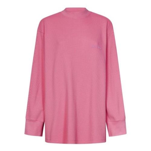 The Attico Rosa Ribbad Bomull Crewneck Långärmad Polo Pink, Dam