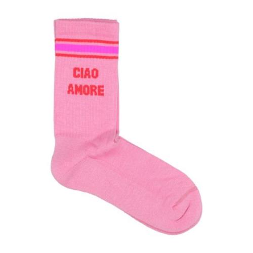 Giada Benincasa Rosa Jacquard Bomullsstrumpor Ciao Amore Pink, Dam