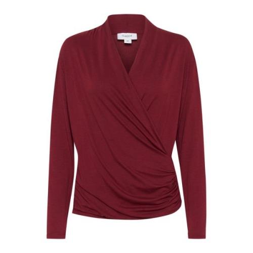 Saint Tropez Draped Wrap Blouse Tawny Port Red, Dam