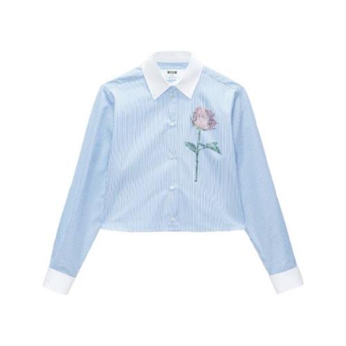 Msgm Blårandig Blommig Skjorta Blue, Dam