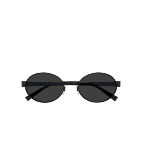 Saint Laurent Oval Metallram Solglasögon Grå Linser Black, Unisex