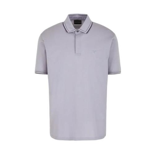 Emporio Armani Merceriserad Piqué Polo med Örnbroderi Blue, Herr