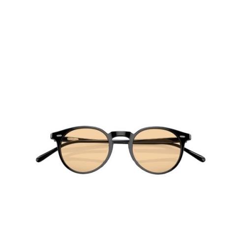 Oliver Peoples Svarta ovala solglasögon med ljusbruna linser Black, Un...