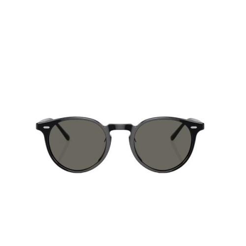 Oliver Peoples Ovala Svarta Solglasögon med Gråa Linser Black, Unisex